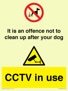 It is an offence not to clean up after your dog. CCTV in use
